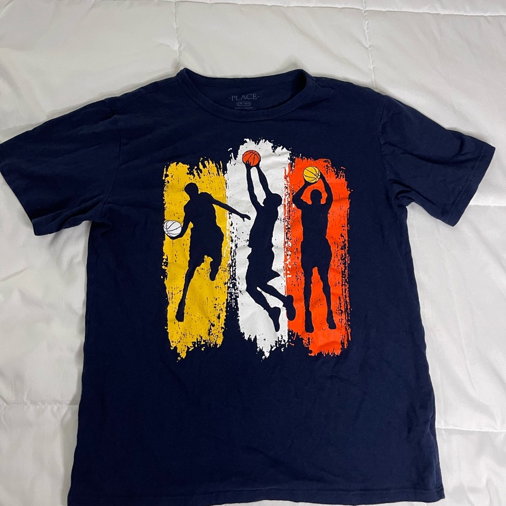 Navy Blue Graphic T-Shirt with Basketball Design